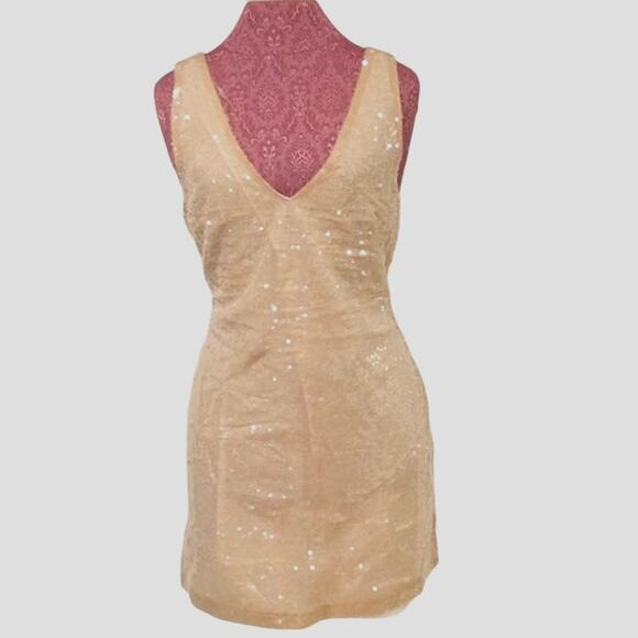 A New Day Champagne Sleeveless V Neck Sequin Mini A Line Dress, Size S - Picture 3 of 10